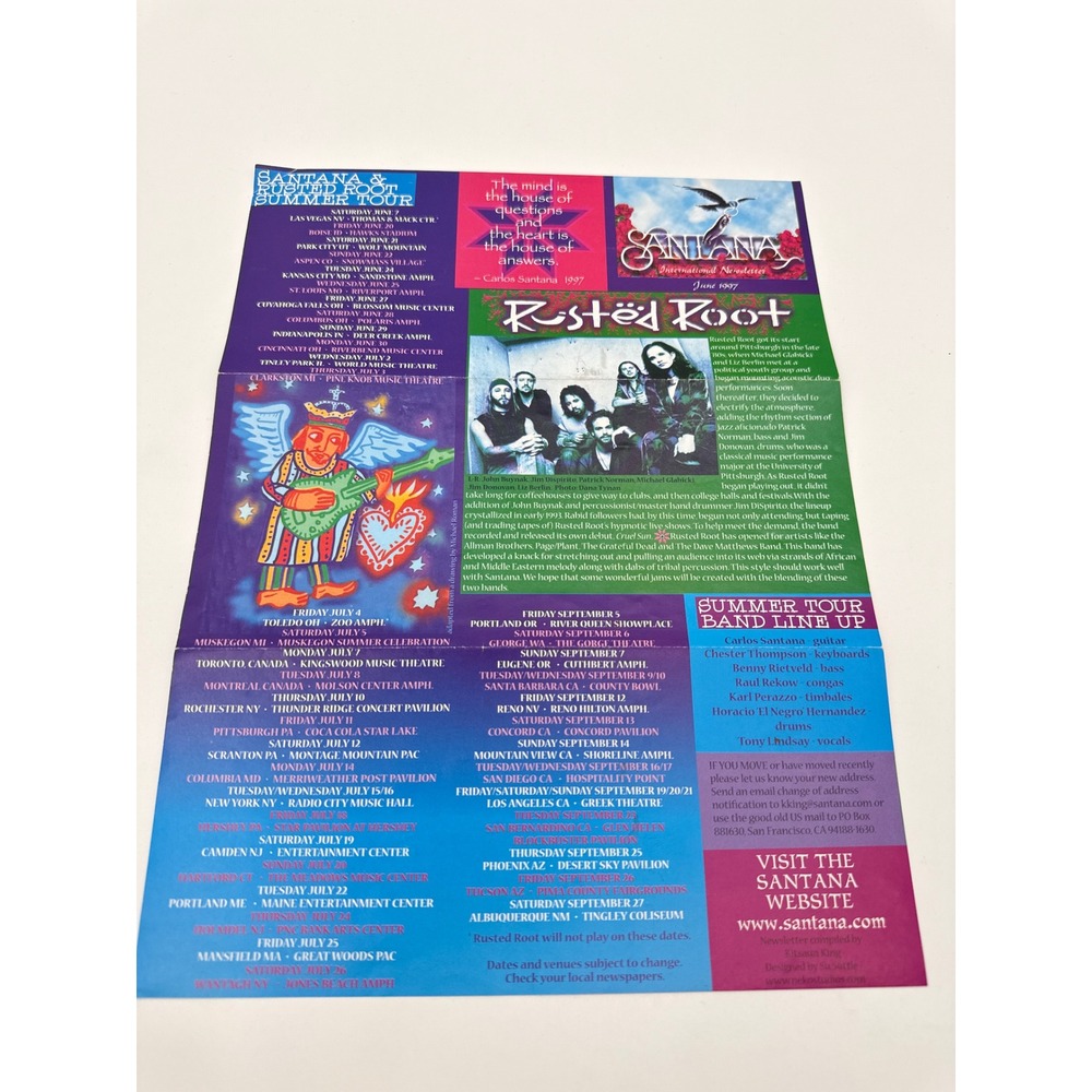 Vintage 1997 Santana Rusted Root Summer Tour Fan Newsletter Memorabilia